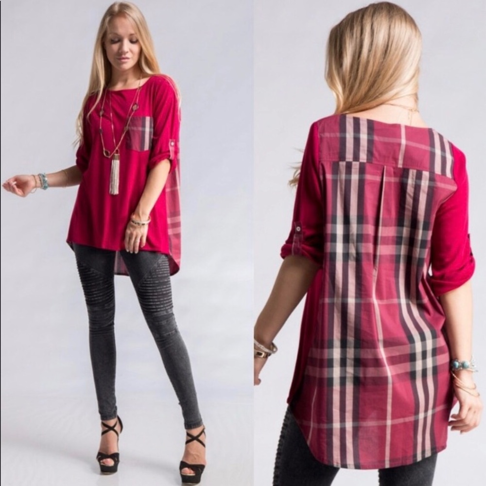 New Fav!!! Burgundy, plaid back tunic